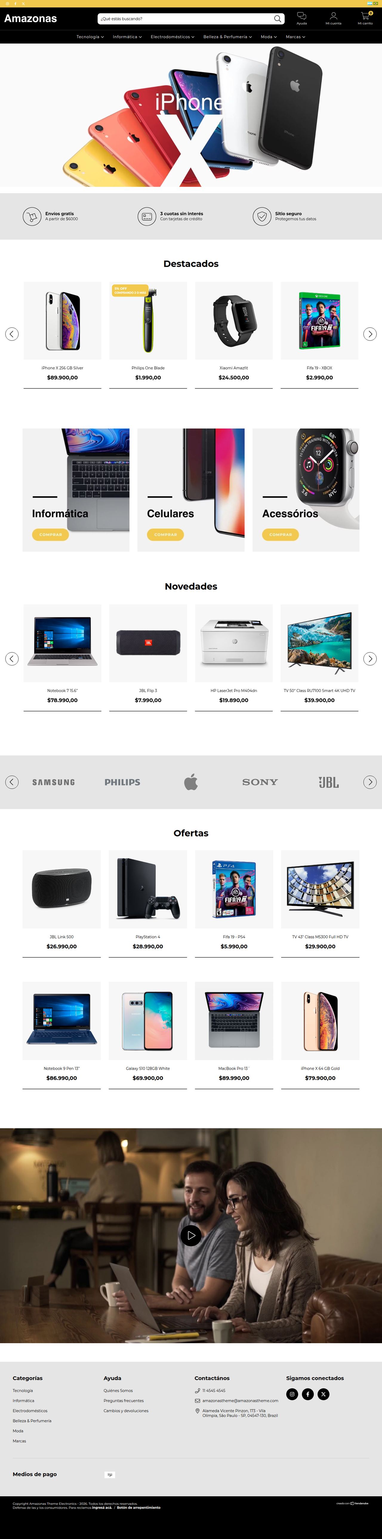 Página de inicio del diseño Amazonas en computadora