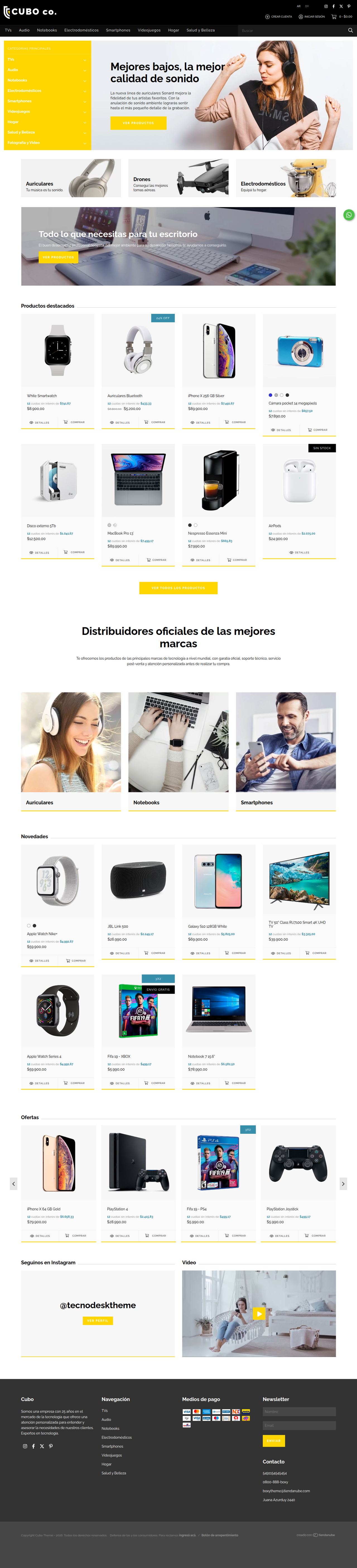 Página de inicio del diseño Cubo en computadora